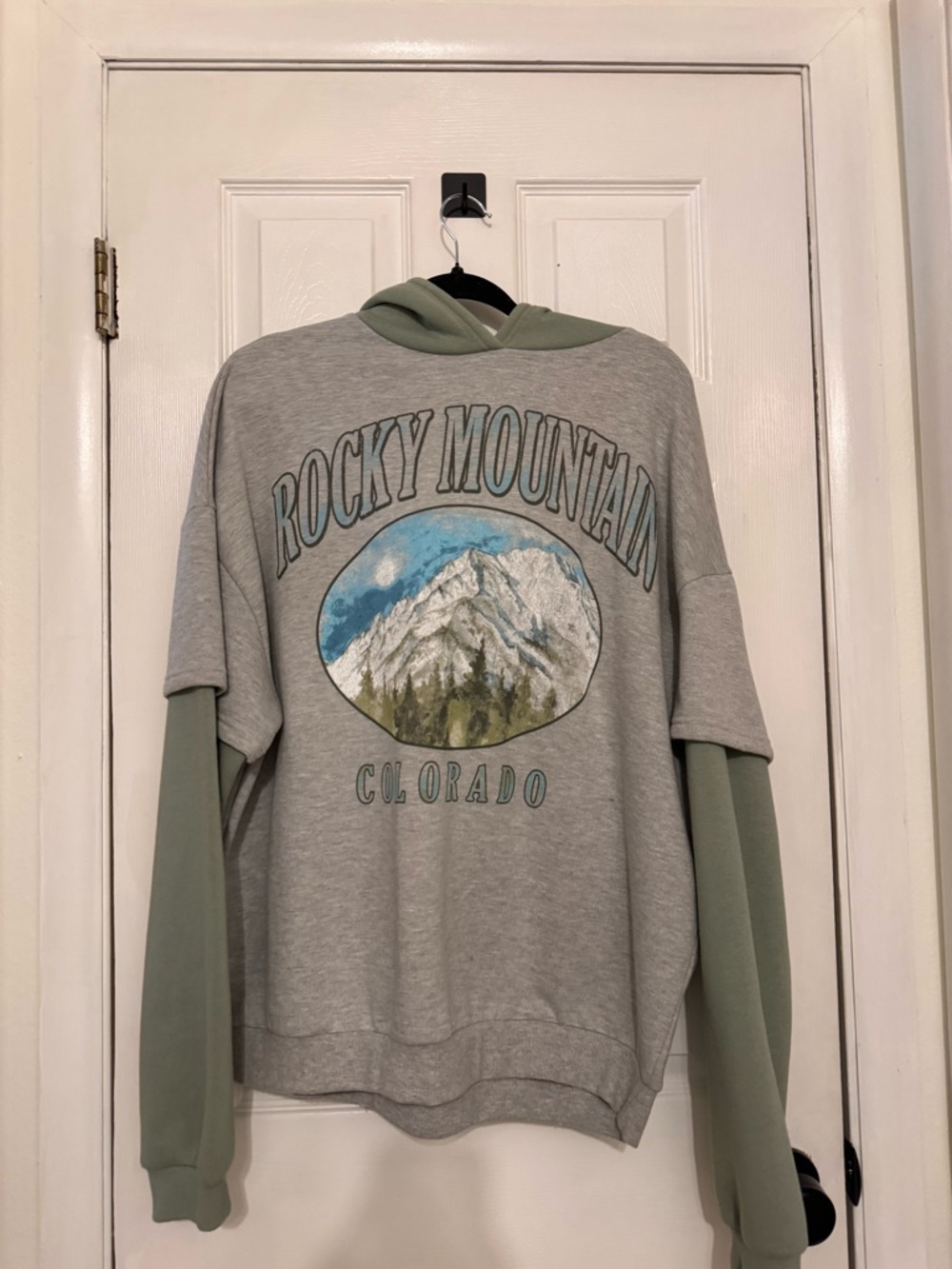 Rocky Mountain Colorado Grey & Sage Layered Hoodie Sweatshirt